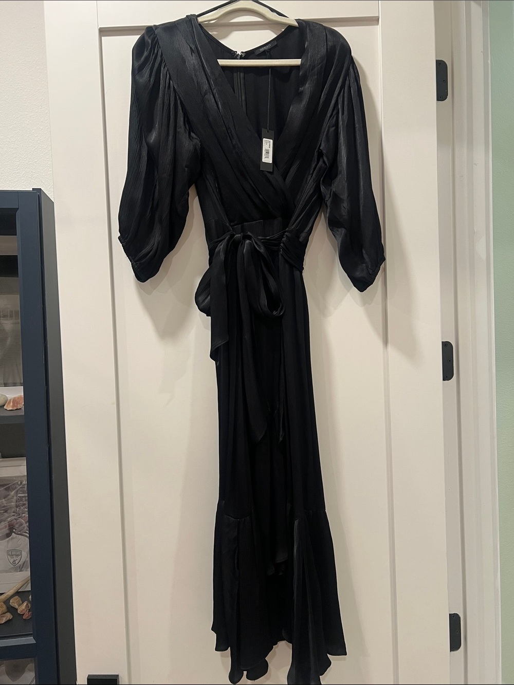 Women's Black Wrap Maxi Dress with Tie Waist